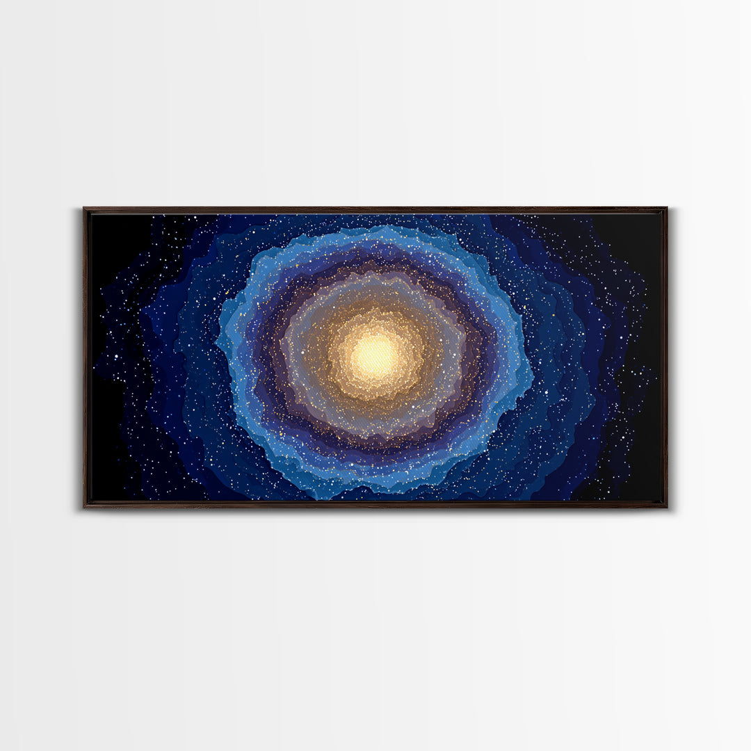Blue Gold Galaxy Nebula Canvas Print, Modern Abstract Space Art, Starry Cosmic Wall Decor, Oversized Living Room Poster Print