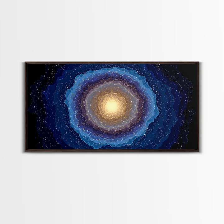 Blue Gold Galaxy Nebula Canvas Print, Modern Abstract Space Art, Starry Cosmic Wall Decor, Oversized Living Room Poster Print