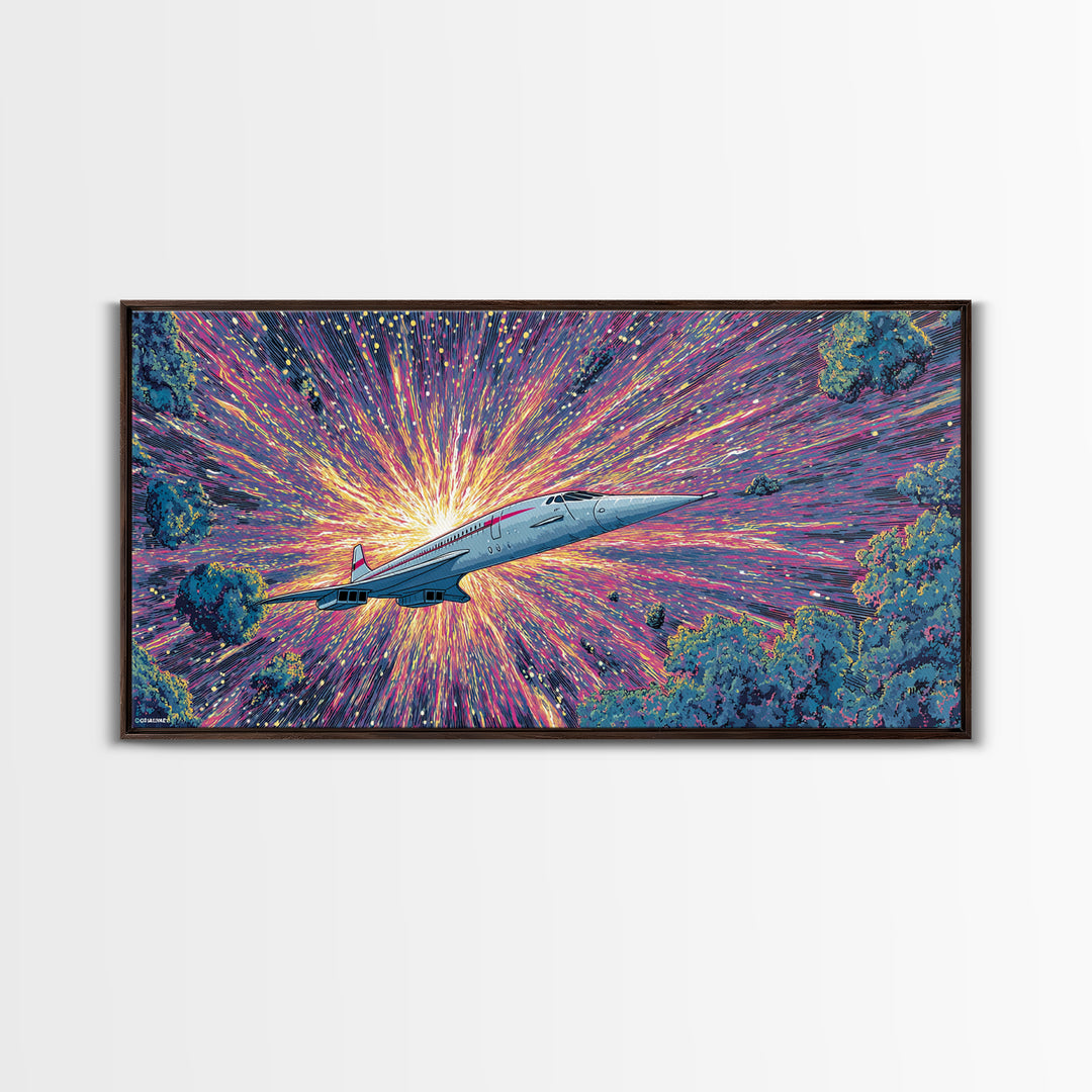 Retro Futuristic Jet Wall Art, Midcentury Sci Fi Airplane Print, Starburst Space Poster, Colorful Modern Home Decor Gift
