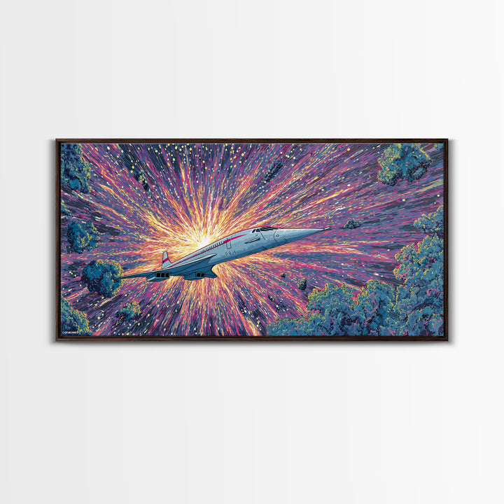 Retro Futuristic Jet Wall Art, Midcentury Sci Fi Airplane Print, Starburst Space Poster, Colorful Modern Home Decor Gift