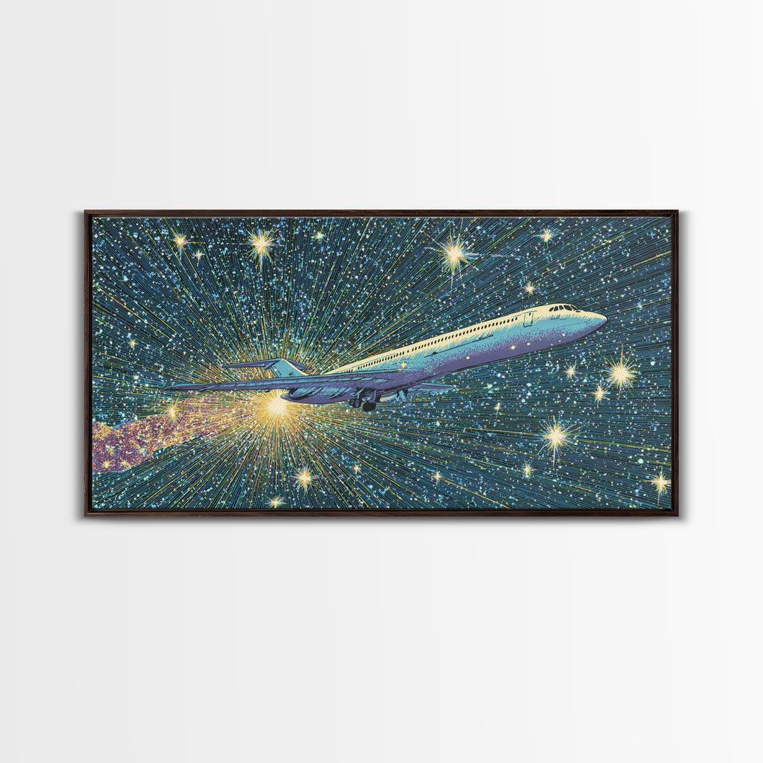 Supersonic Jet In Starry Warp Speed Sky Wall Art, Retro Sci Fi Poster, Mid Century Modern Decor, Space Travel Print, Home Office Decor