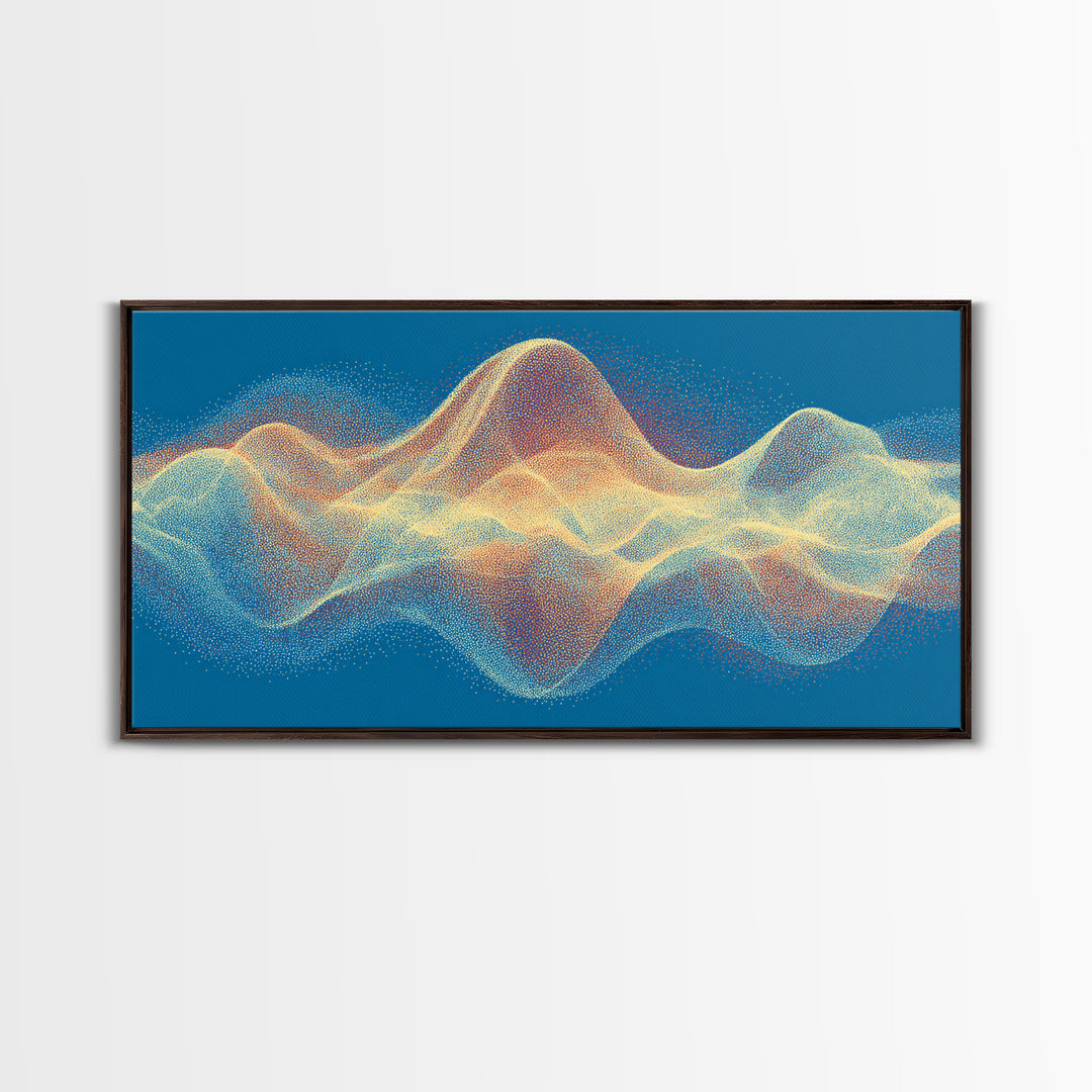 Colorful Particle Wave Canvas Print, Abstract Soundwave Landscape, Modern Digital Art, Blue Wall Decor, Music Studio Wall Art