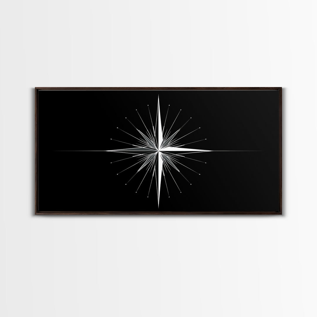 Minimal Radiating Star Wall Art, Black And White Compass Print, Geometric Celestial Poster, Modern Nautical Home Decor Gift