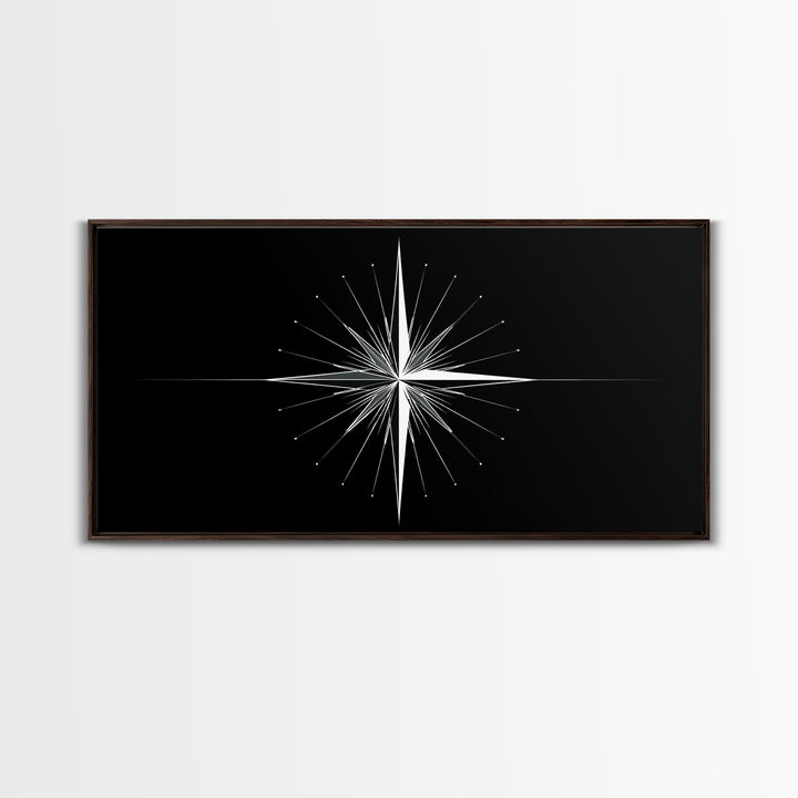 Minimal Radiating Star Wall Art, Black And White Compass Print, Geometric Celestial Poster, Modern Nautical Home Decor Gift
