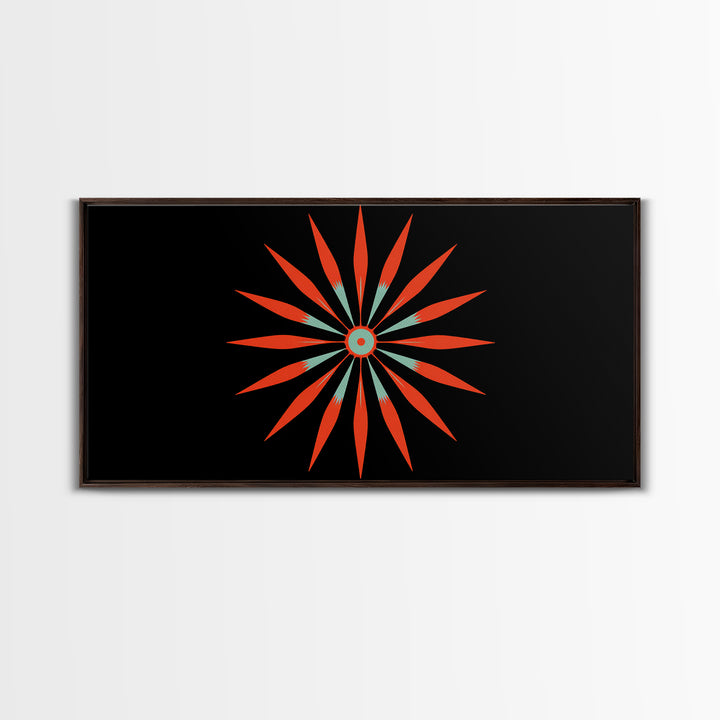 Red Atomic Starburst Wall Art, Midcentury Modern Art Print, Retro Geometric Poster, MCM Wall Decor, Bold Orange Black Decor