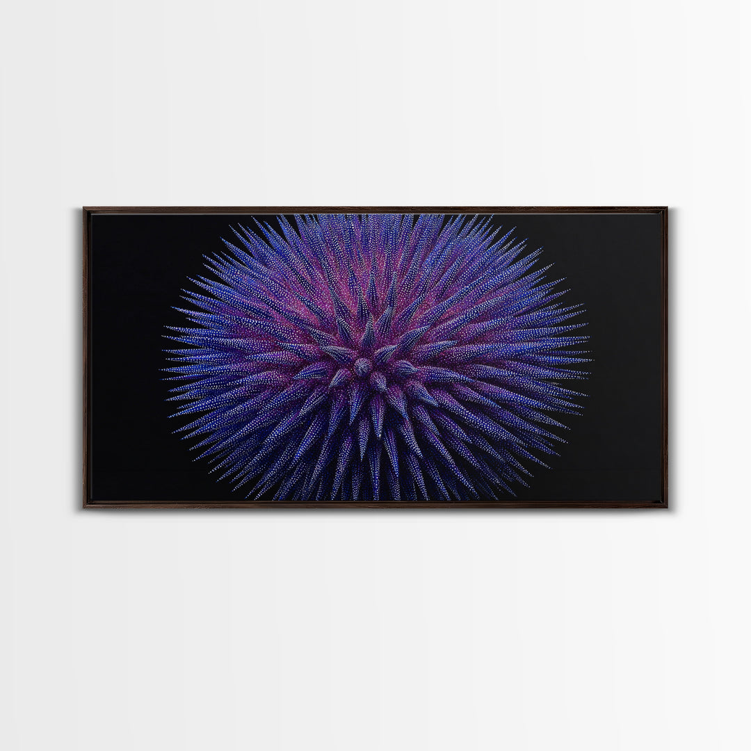 Purple Blue Spiky Sphere Canvas Print, Modern Abstract Art, Space Abstract Art, Futuristic Wall Decor, Large Sci Fi Retro Art