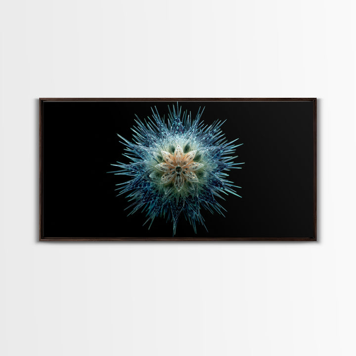 Icy Blue Botanical Burst Wall Art, Modern Abstract Art Print, Nature Art, Dragonfly Wall Art, Minimalist Black Wall Decor