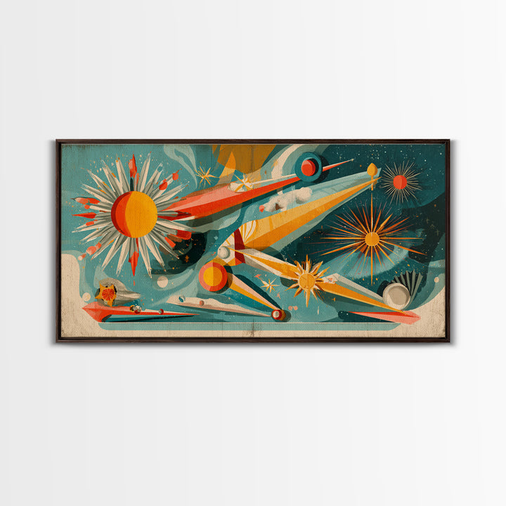 Retro Atomic Space Collage Wall Art, Midcentury Modern Art Print, MCM Wall Decor, Colorful Geometric Poster, 1950s Design