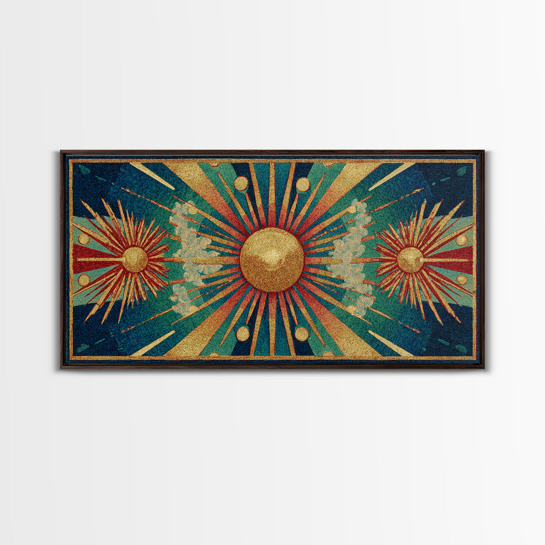 Teal Gold Art Deco Sunburst Wall Art, Midcentury Modern Art Print, Geometric Wall Decor, Retro Atomic Pattern Poster, MCM Home Decor