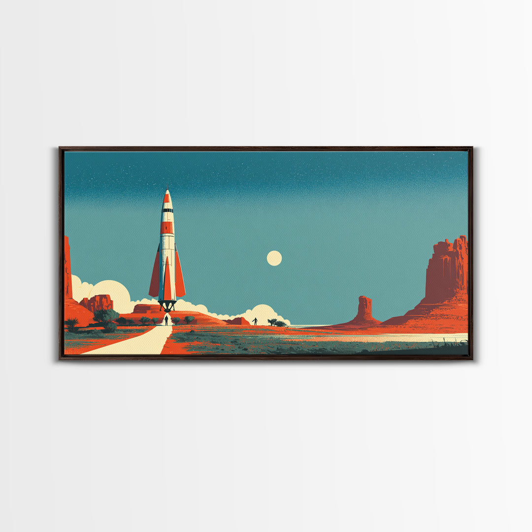 Monument Valley Rocket Lift Off Wall Art, Midcentury Modern Desert Poster, Retro Space Age Print, Southwestern Home Decor