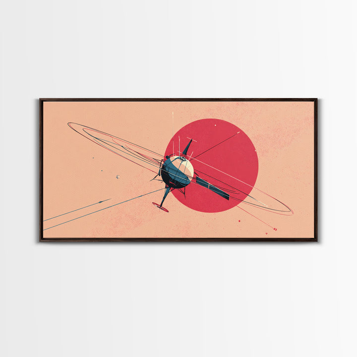 Retro Satellite Orbiting Pink Planet Canvas Print, Midcentury Modern Space Poster, Atomic Sci Fi Wall Art Decor Gift For Him
