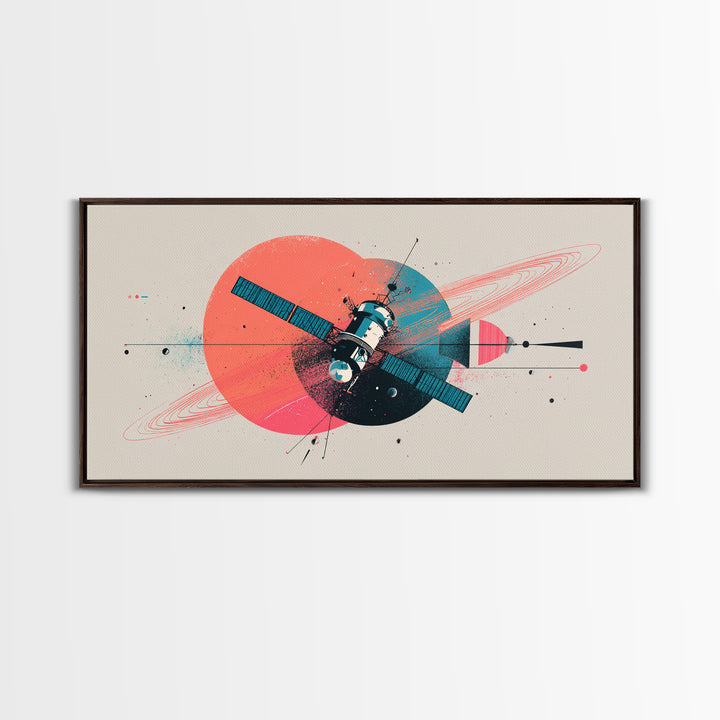 Abstract Satellite And Ringed Planet Wall Art, Midcentury Modern Space Poster, Retro Atomic Print, Modern Home Decor Gift