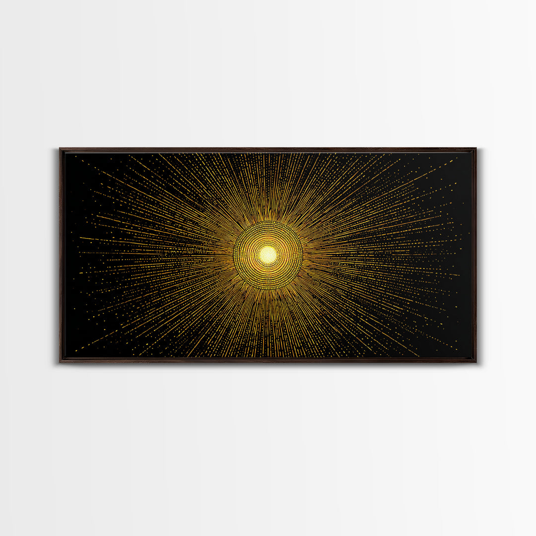 Golden Radiant Starburst Sun Wall Art, Midcentury Modern Abstract Poster, Atomic Geometric Print, Celestial Home Decor Gift