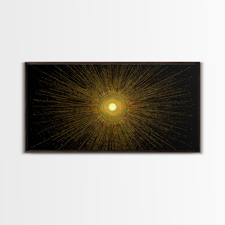 Golden Radiant Starburst Sun Wall Art, Midcentury Modern Abstract Poster, Atomic Geometric Print, Celestial Home Decor Gift