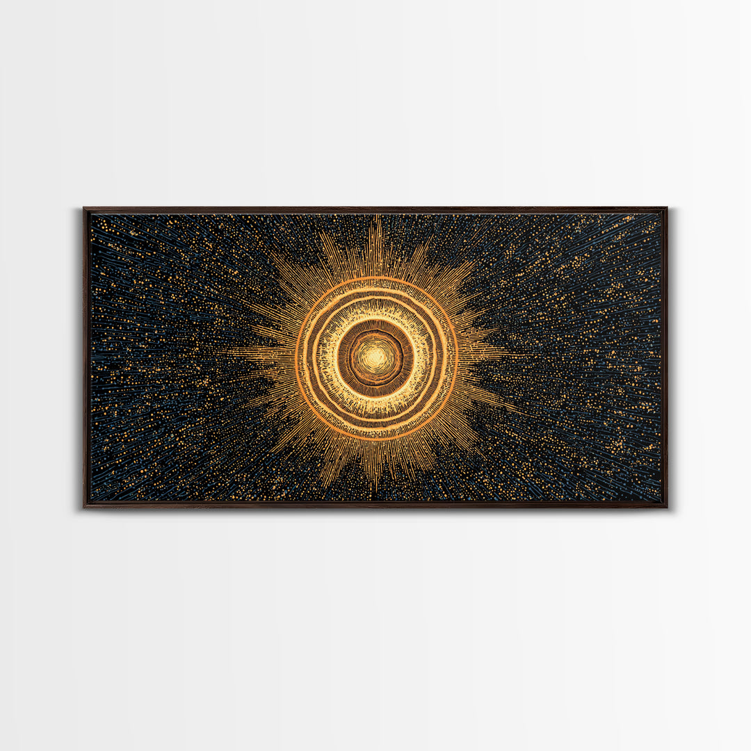 Golden Orbital Energy Sphere Canvas Print, Abstract Sci Fi Wall Decor, Cosmic Geometric Art, Modern Space Poster Gift Idea