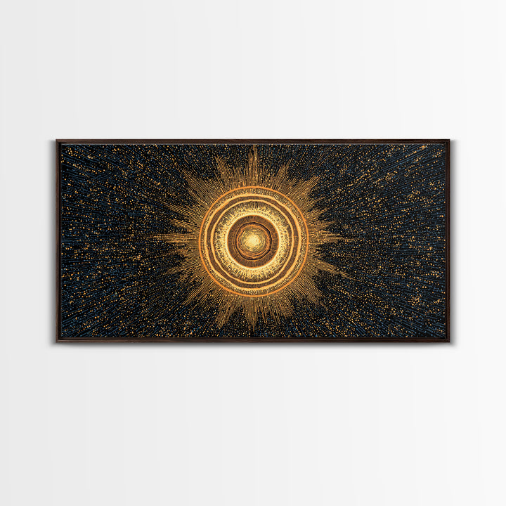 Golden Orbital Energy Sphere Canvas Print, Abstract Sci Fi Wall Decor, Cosmic Geometric Art, Modern Space Poster Gift Idea