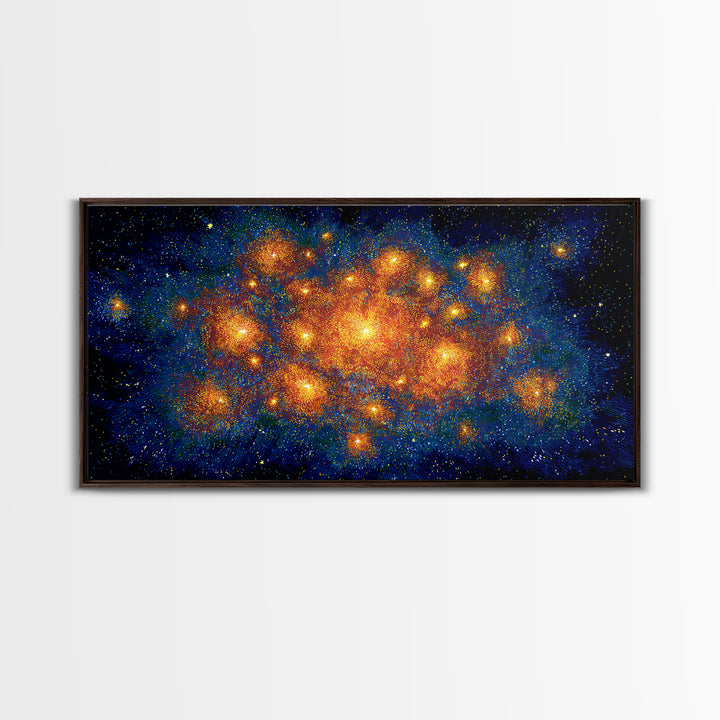Orange Blue Cosmic Nebula Abstract Canvas Print, Space Abstract Art, Modern Wall Decor, Bright Galaxy Home Office Poster