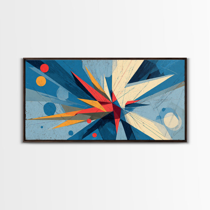 Blue Geometric Starburst Abstract Canvas Print, Midcentury Modern Wall Art, Bauhaus Poster, Bold Colorblock Home Decor Gift