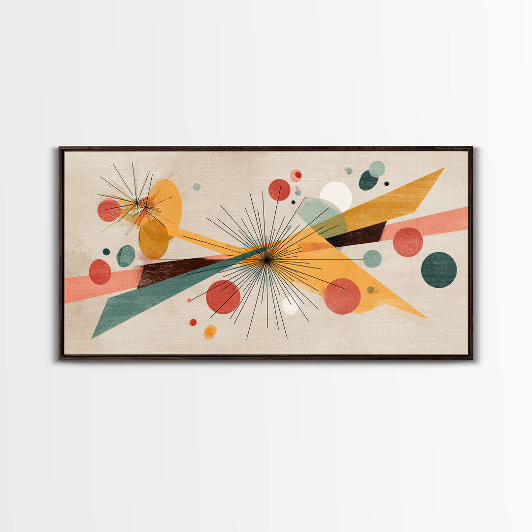 Atomic Starbursts With Teal Gold Shapes Wall Art, Midcentury Modern, Abstract Geometric Poster, Retro MCM Living Room Decor