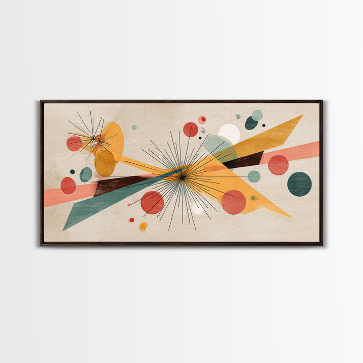 Atomic Starbursts With Teal Gold Shapes Wall Art, Midcentury Modern, Abstract Geometric Poster, Retro MCM Living Room Decor