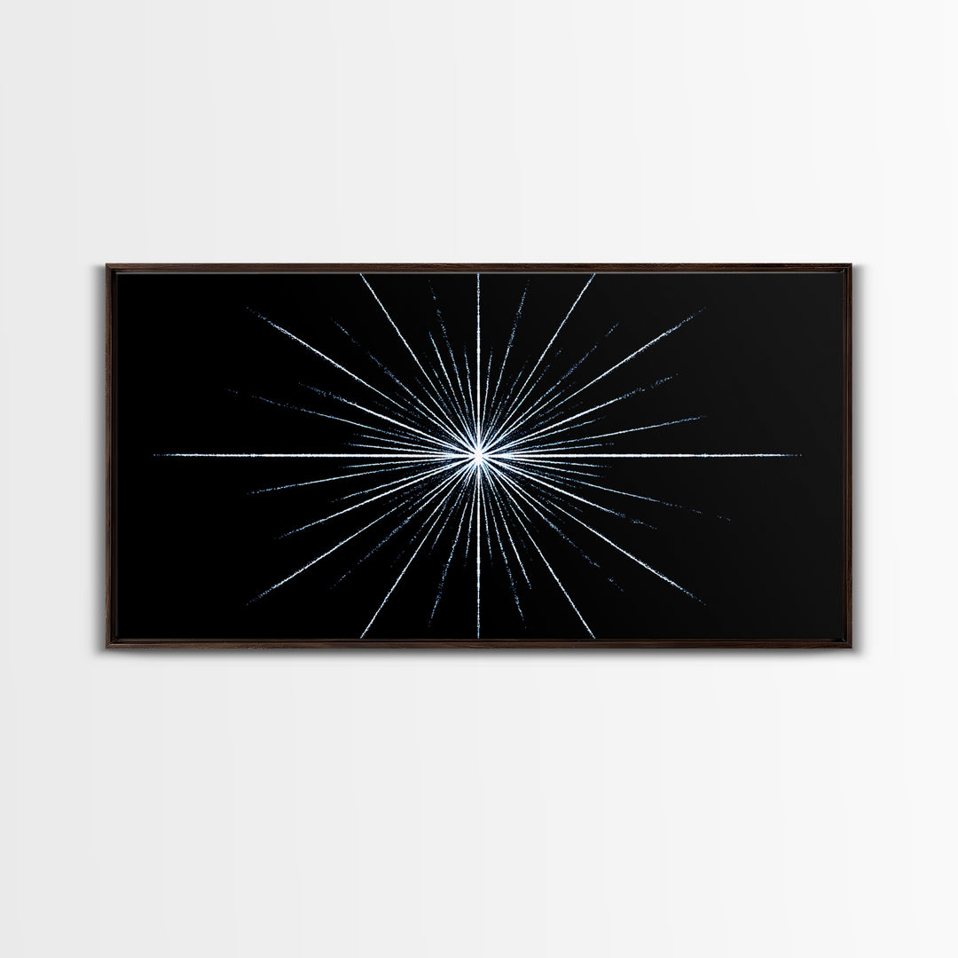 White Blue Minimal Starburst Canvas Print, Modern Abstract Art, Geometric Wall Art, Black Space Abstract Art, Office Decor