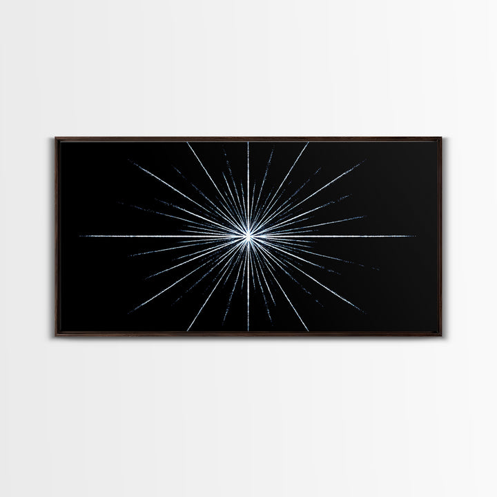 White Blue Minimal Starburst Canvas Print, Modern Abstract Art, Geometric Wall Art, Black Space Abstract Art, Office Decor
