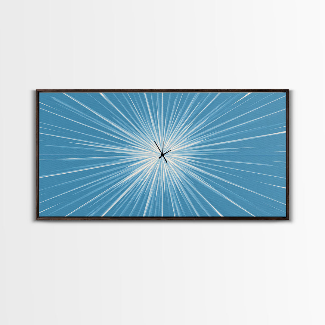 Light Blue White Radial Burst Canvas Print, Modern Abstract Art, Minimalist Wall Art, Geometric Sunburst, Office Decor Print