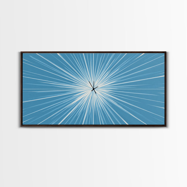 Light Blue White Radial Burst Canvas Print, Modern Abstract Art, Minimalist Wall Art, Geometric Sunburst, Office Decor Print