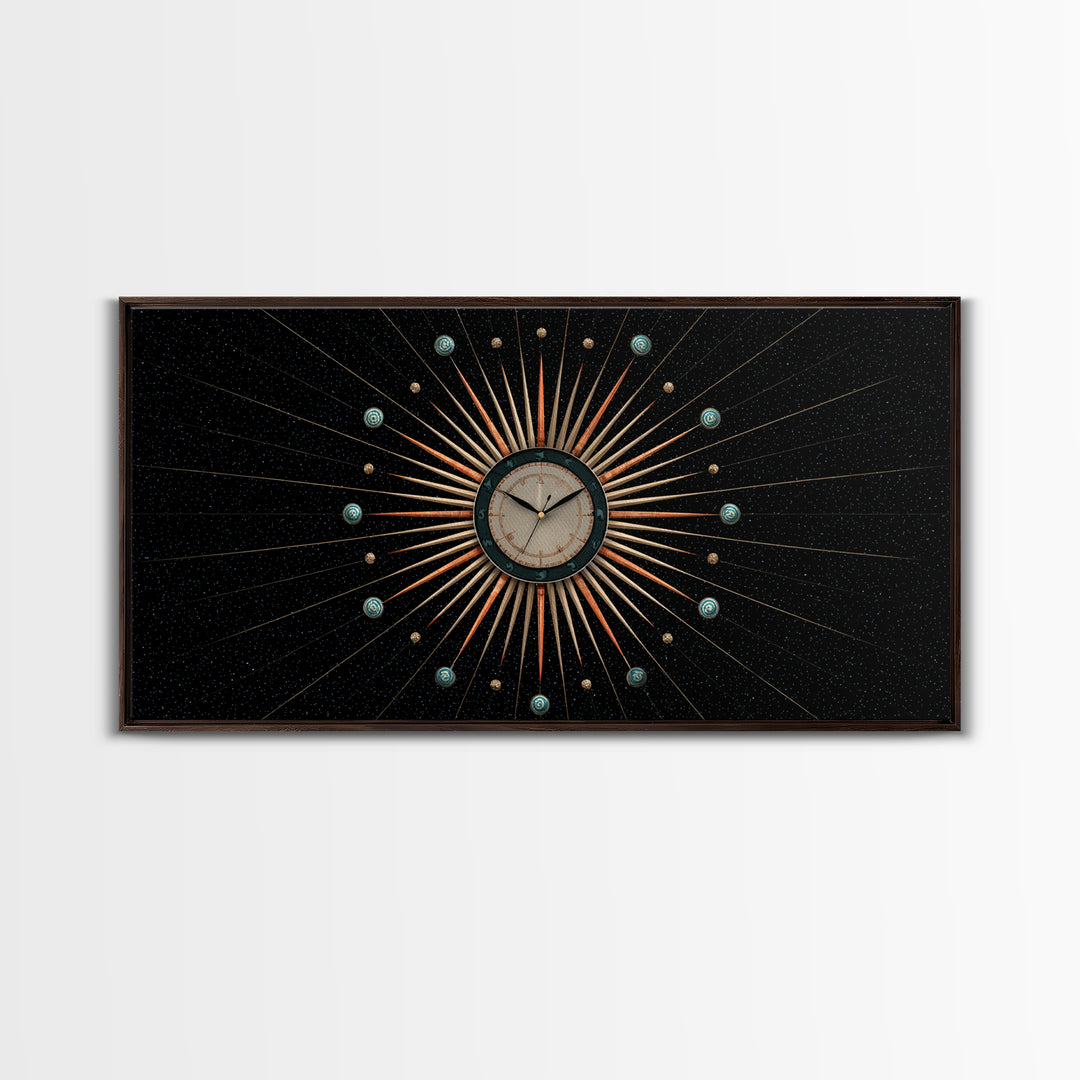 Cosmic Clock Atomic Starburst Canvas Print, Midcentury Modern Art, Retro Wall Decor, Space Abstract Art, MCM Poster For Home Office