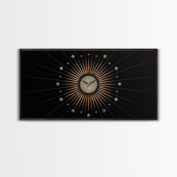Cosmic Clock Atomic Starburst Canvas Print, Midcentury Modern Art, Retro Wall Decor, Space Abstract Art, MCM Poster For Home Office