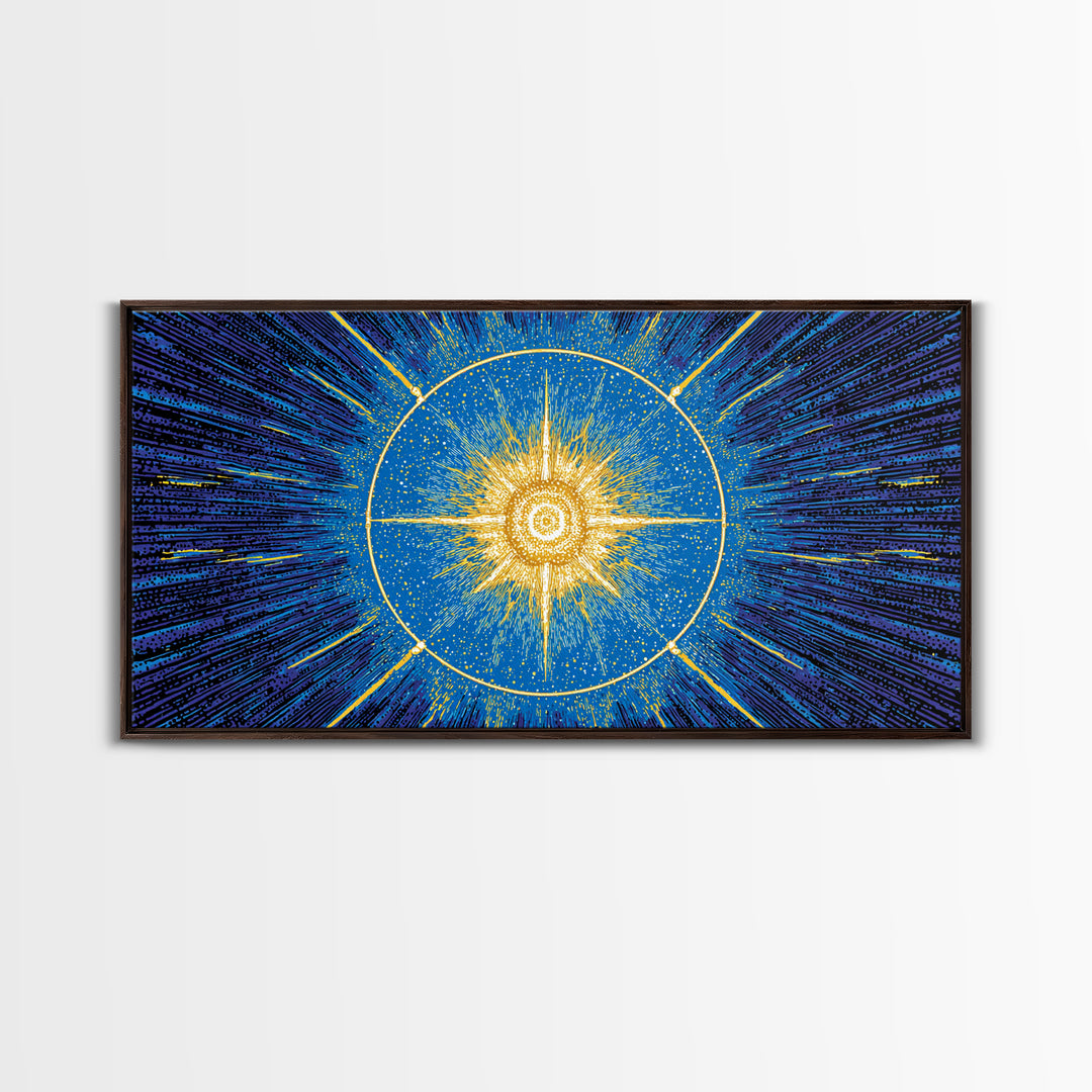 Blue Celestial Starburst Wall Art, Mid Century Modern Art Print, Atomic Space Poster, Geometric Abstract Home Office Decor