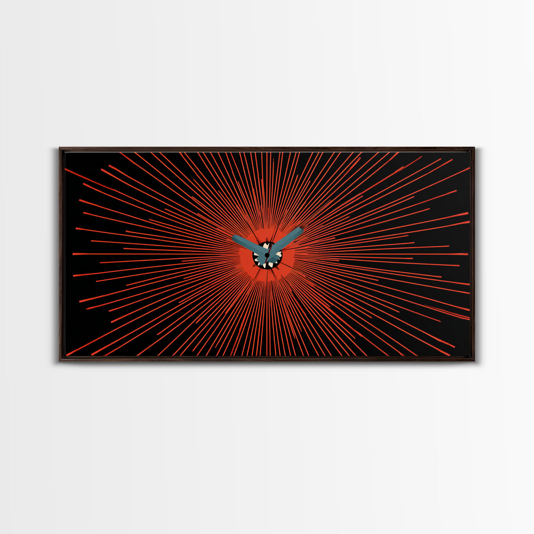 Orange Butterfly Atomic Canvas Print, Mid Century Modern Wall Art, Retro Sunburst Poster, Black Abstract MCM Living Room Decor
