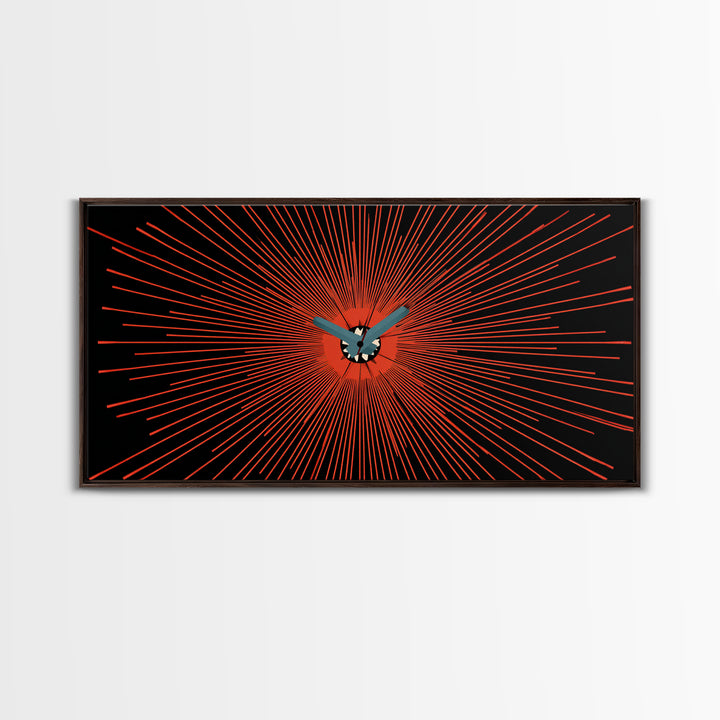 Orange Butterfly Atomic Canvas Print, Mid Century Modern Wall Art, Retro Sunburst Poster, Black Abstract MCM Living Room Decor