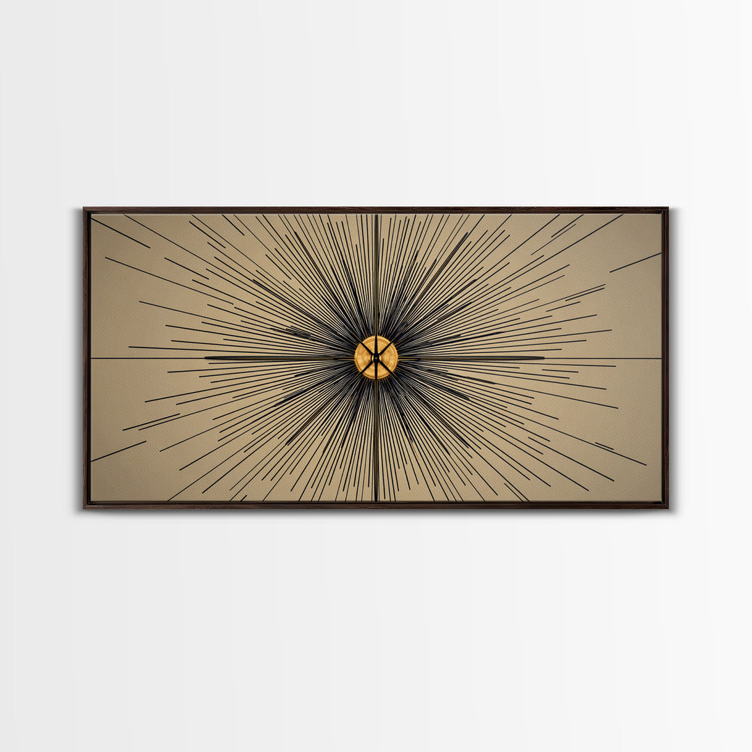 Tan Black Radial Starburst Wall Art, Mid Century Modern Decor, Atomic Geometric Poster, Minimalist Abstract Office Print