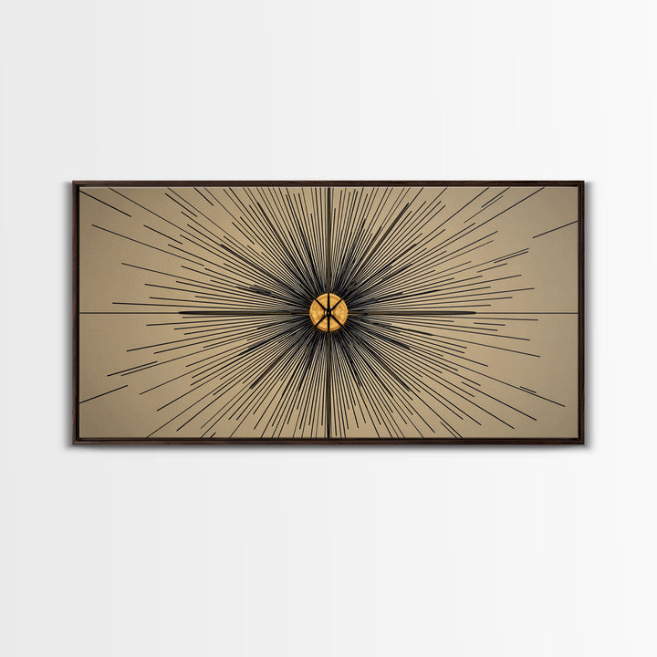 Tan Black Radial Starburst Wall Art, Mid Century Modern Decor, Atomic Geometric Poster, Minimalist Abstract Office Print