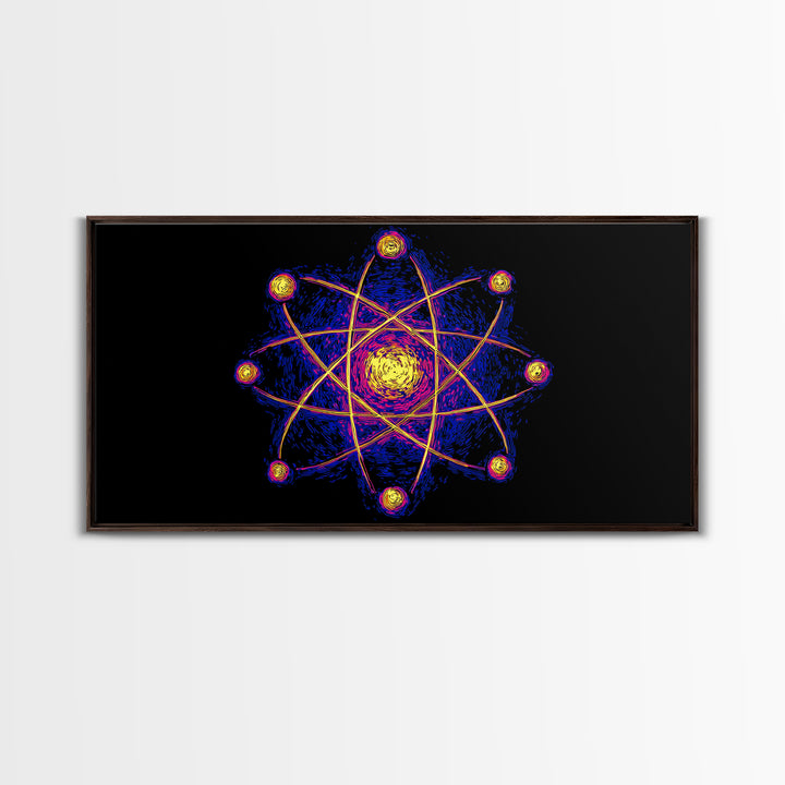 Neon Planet Atomic Canvas Print, Mid Century Modern Wall Art, Retro Sci Fi Space Poster, Cosmic Abstract MCM Office Decor