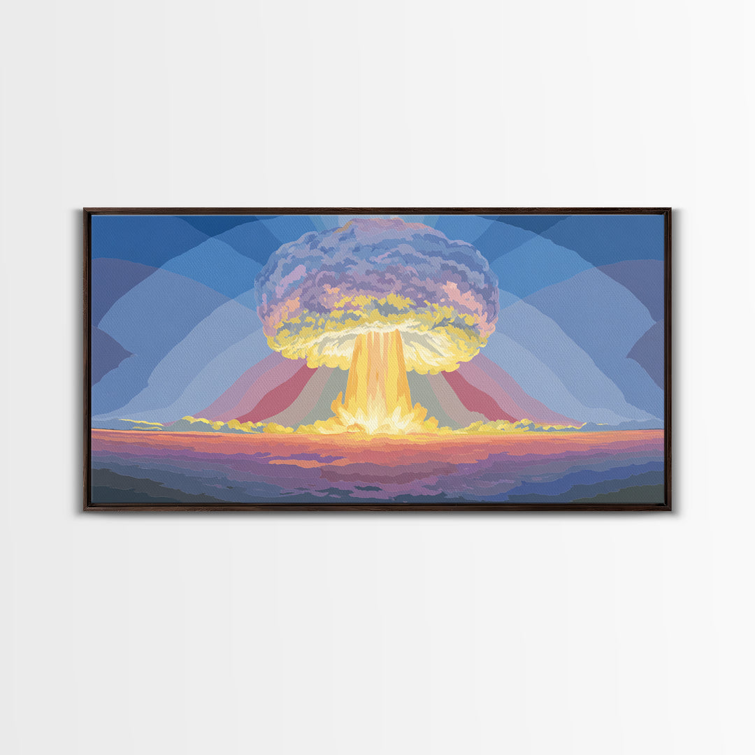 Nuclear Mushroom Cloud Wall Art, Retro Apocalypse Landscape, Modern Digital Art Print, Sci Fi Poster, Statement Decor Gift