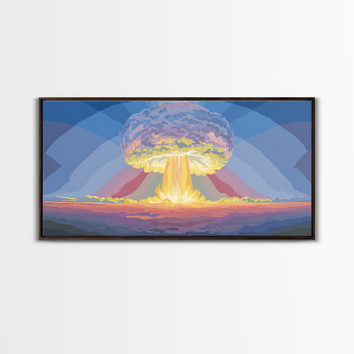 Nuclear Mushroom Cloud Wall Art, Retro Apocalypse Landscape, Modern Digital Art Print, Sci Fi Poster, Statement Decor Gift