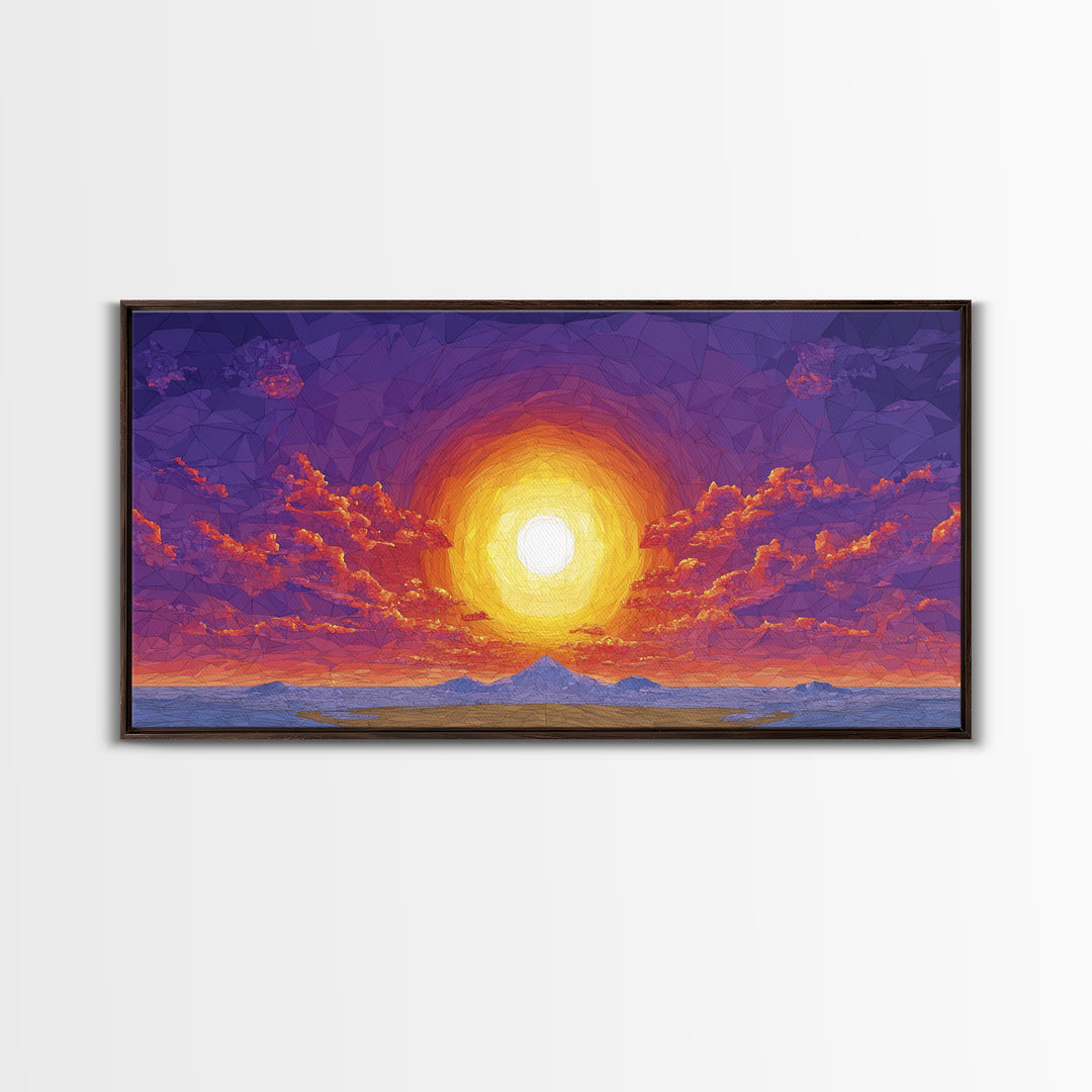 Purple Mountain Sunset Canvas Print, Geometric Wall Art, Mid Century Modern Landscape Poster, Warm Colorful Home Decor Gift