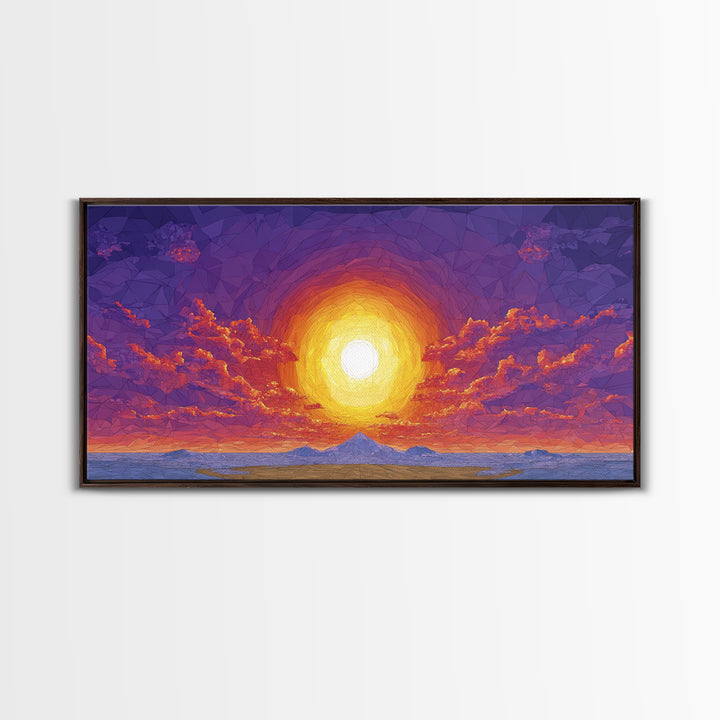 Purple Mountain Sunset Canvas Print, Geometric Wall Art, Mid Century Modern Landscape Poster, Warm Colorful Home Decor Gift