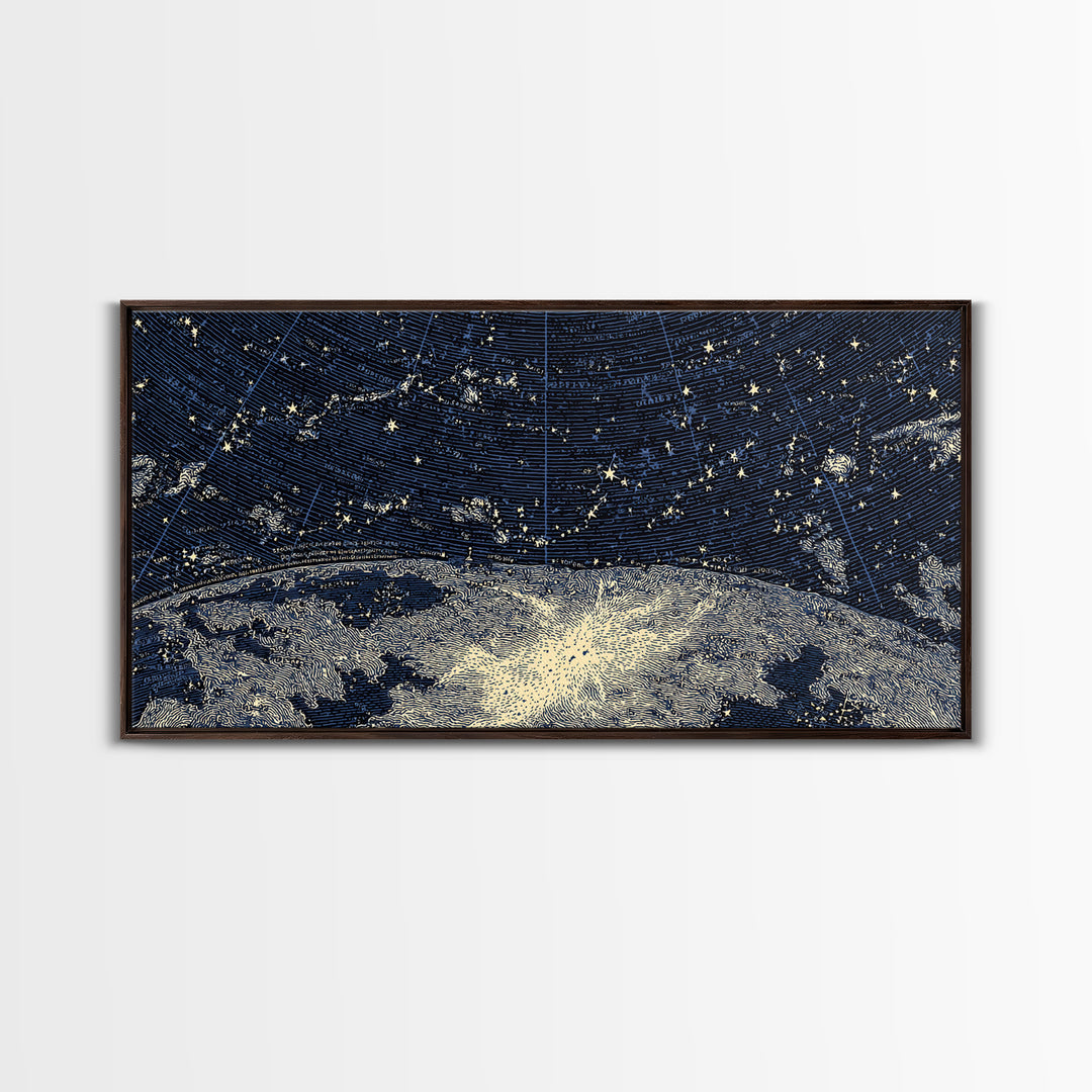Starry Night Sky Over Abstract Lake Wall Art, Modern Landscape Print, Blue Scenic Poster, Celestial Home Office Decor Gift