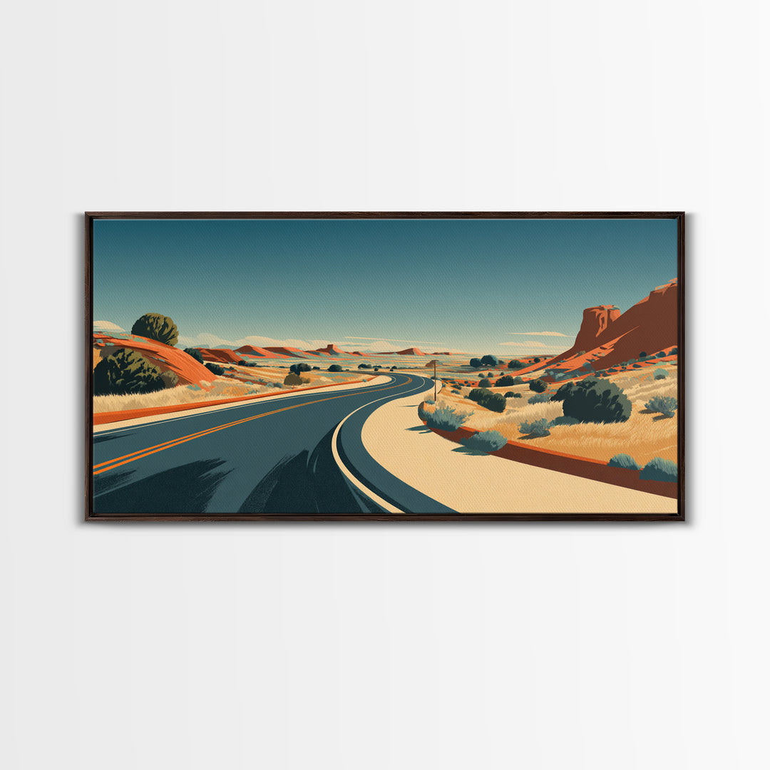 Winding Desert Highway Wall Art, Midcentury Modern Landscape Print, Retro Travel Poster, Southwestern Office Decor For Home