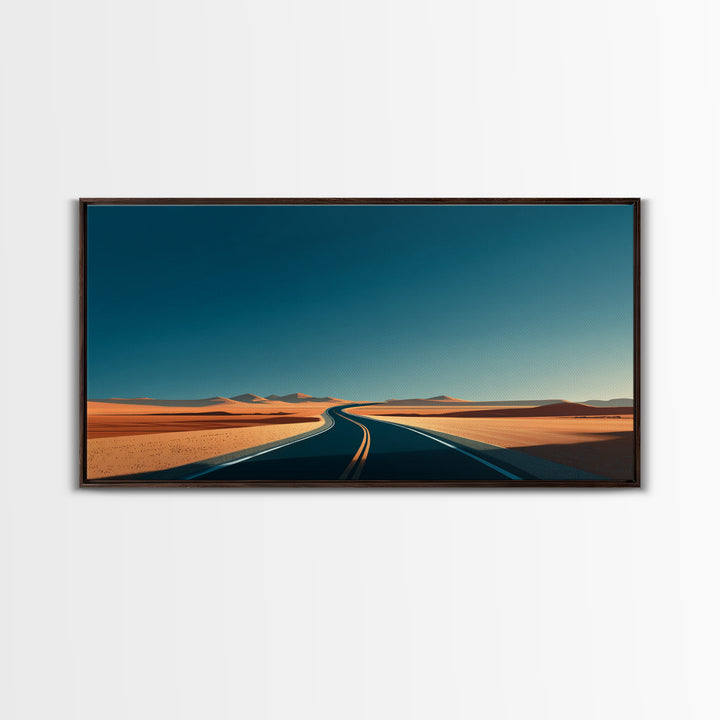 Minimal Desert Highway Canvas Print, Midcentury Modern Wall Art, Retro Travel Poster, Neutral Southwestern Office Decor For Home