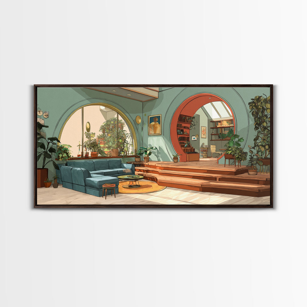 Mint Green Arched Living Room Wall Art, Modern Home Decor, Indoor Plant Interior Poster, Mid Century Inspired Framed Canvas Print