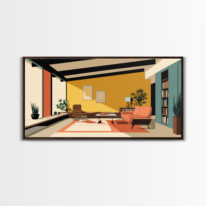 Mustard Orange Mid Century Lounge Wall Art, Midcentury Modern Decor, MCM Artwork, Retro Interior Print, Large Canvas Poster, Home Decor