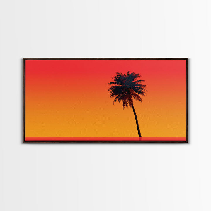 Black Palm Silhouette Sunset Wall Art, Orange Red Tropical Landscape, Retro California Poster, Modern Home Decor Canvas Print
