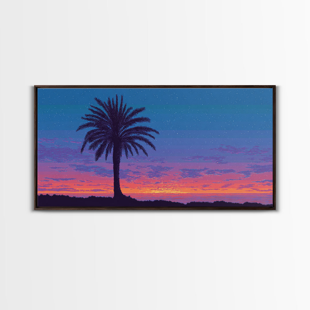 Starry Twilight Palm Tree Wall Art, Purple Blue Tropical Sunset, Retro California Poster, Modern Home Decor Canvas Print