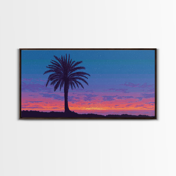 Starry Twilight Palm Tree Wall Art, Purple Blue Tropical Sunset, Retro California Poster, Modern Home Decor Canvas Print