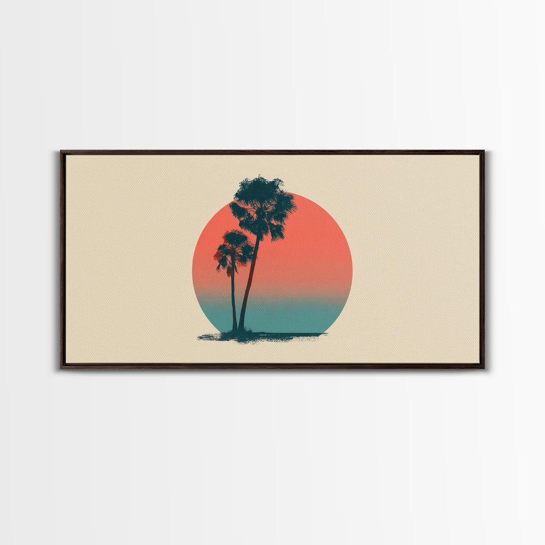 Twin Palms In Sun Circle Wall Art, Minimal Retro Desert Print, Midcentury Modern Decor, Palm Springs Poster, Boho Home Art