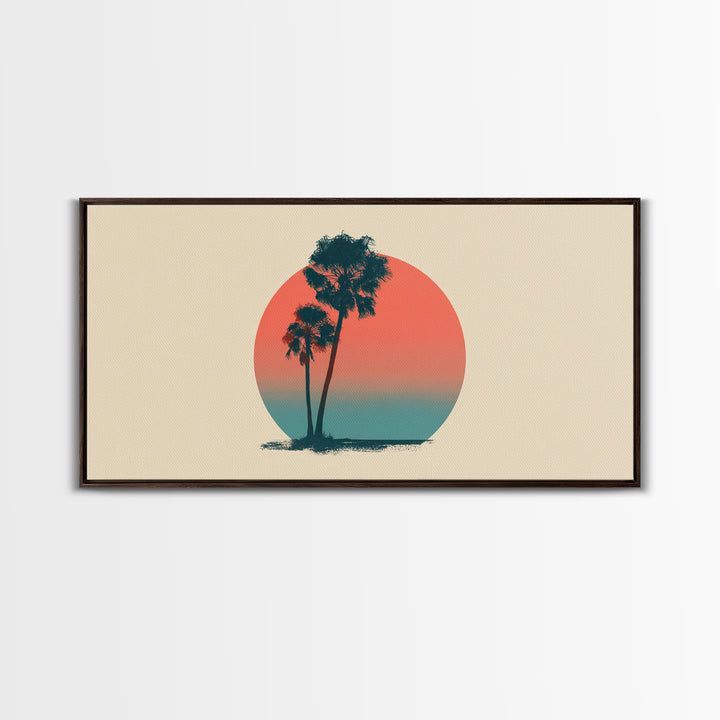 Twin Palms In Sun Circle Wall Art, Minimal Retro Desert Print, Midcentury Modern Decor, Palm Springs Poster, Boho Home Art